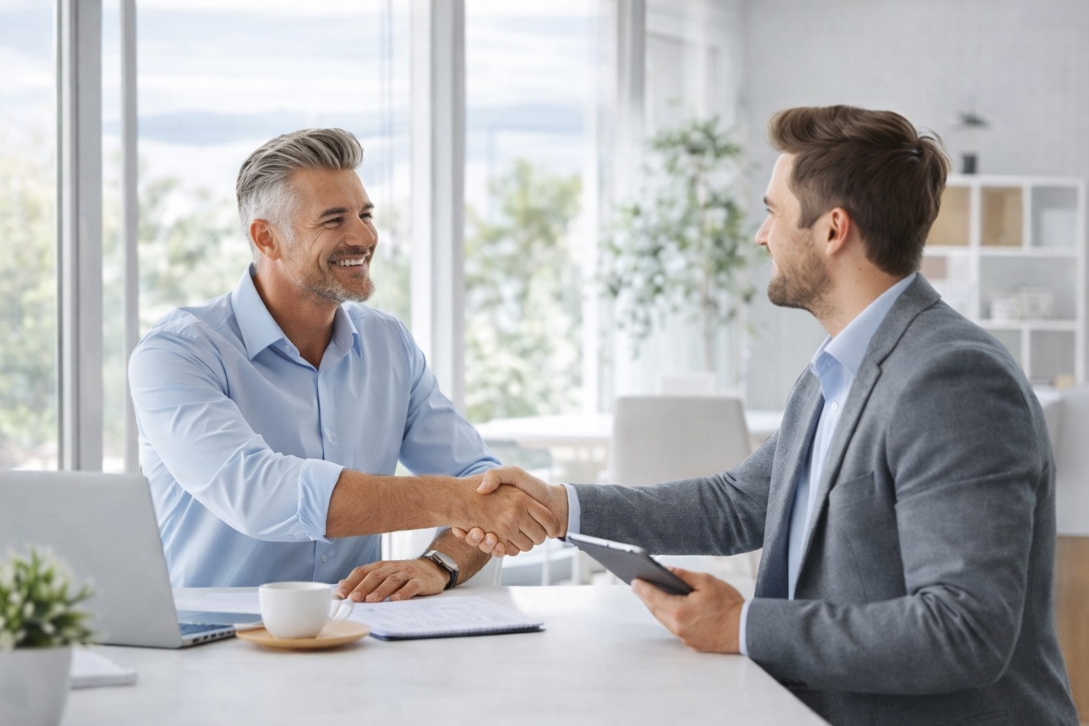 Partnerschaft und Vertrauen: Handschlag im Büro